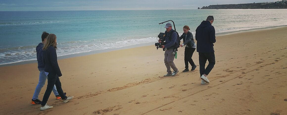 Film Algarve production in winter with cameraman, pull focus assistant, Mavo camera and easyrig
